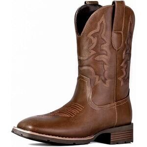 Men’s Cowboy Boots Western Square Toe Embroidered Slip Resistant Sz 11